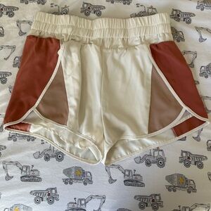 Colorblock Athletic Gym shorts - White with Rust & Taupe Panels